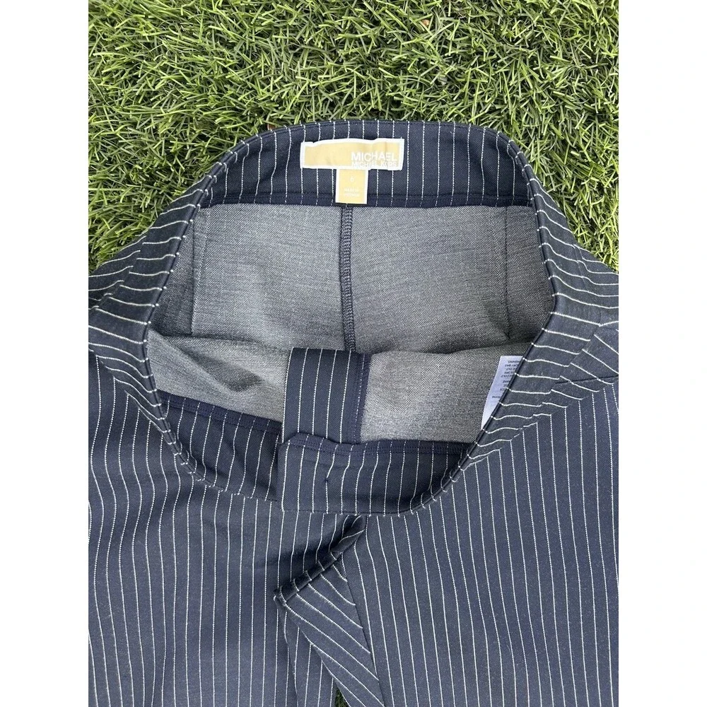 Michael Kors Pinstripe Knit Dress Pants Women's 6 Navy Stretch Career Slacks
